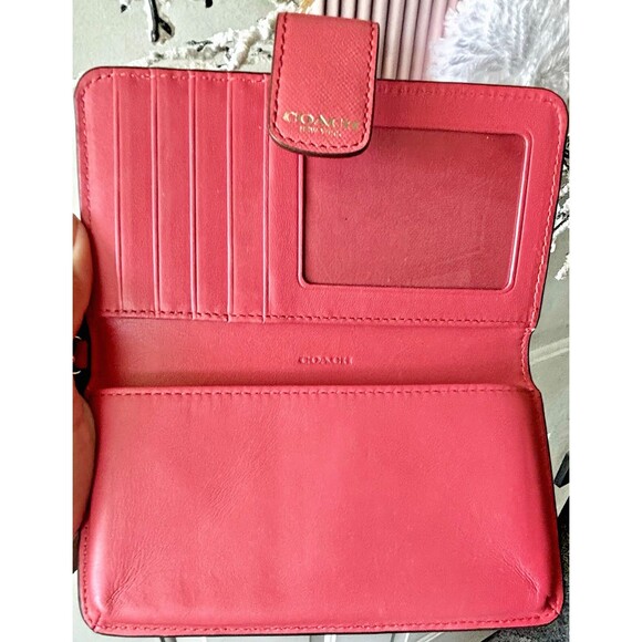 ✨ Authentic COACH Crossgrain Leather Wristlet Wallet Large Pink - Picture 5 of 5
